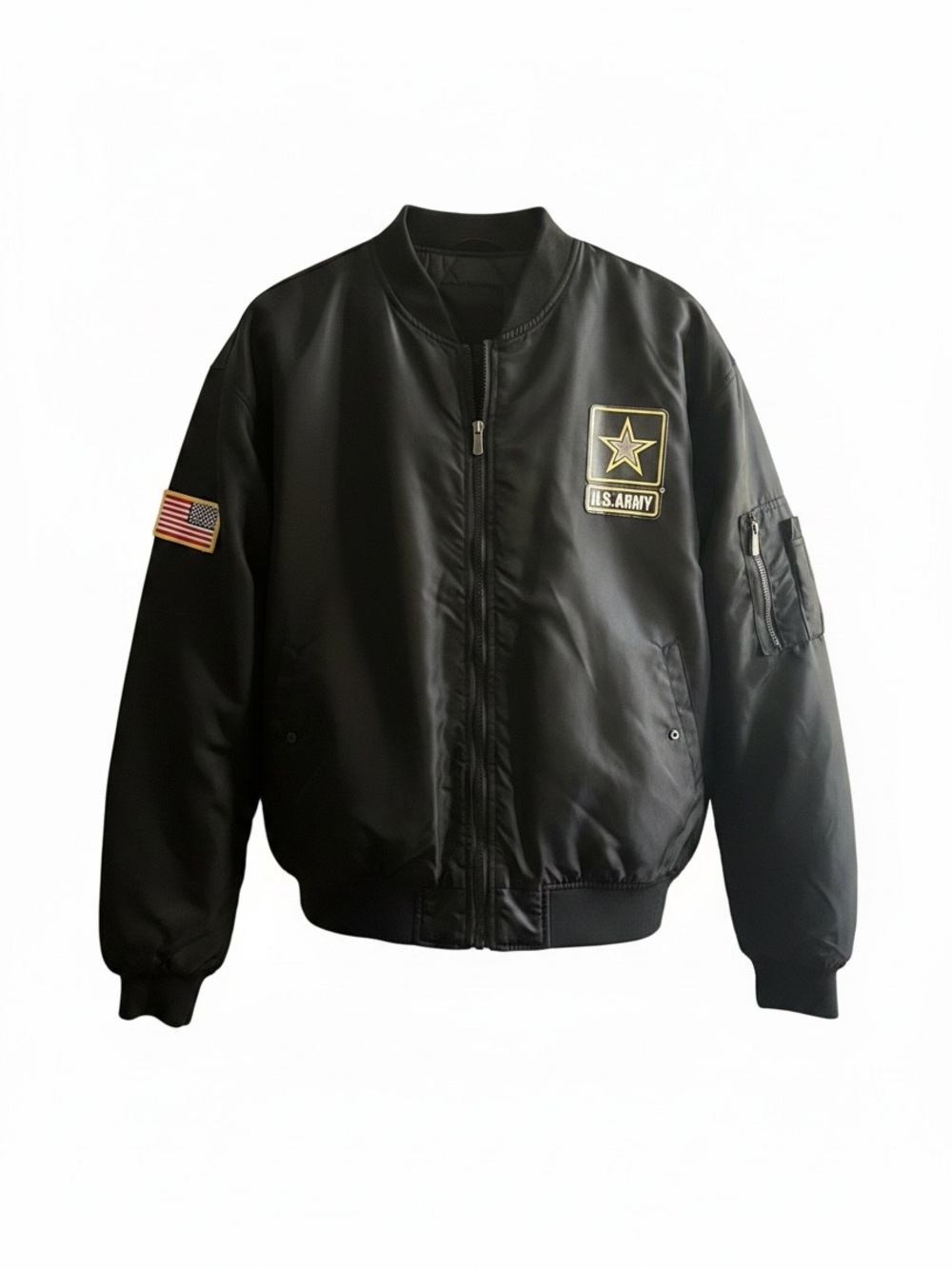 Black Bomber Jacket with U.S. Army Patch - Mr. Top Gun